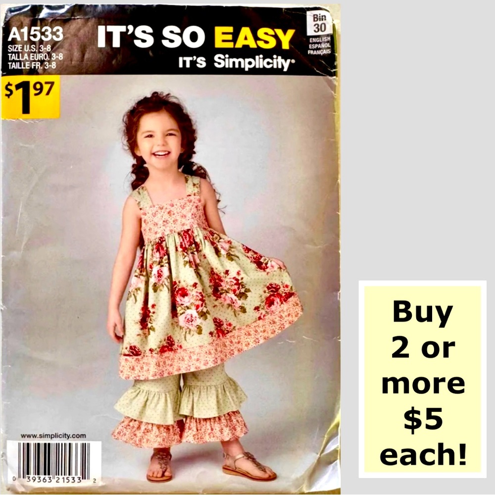 Simplicity A1533 Child’s Dress & Ruffle Pants Uncut Sewing Pattern (3-8)